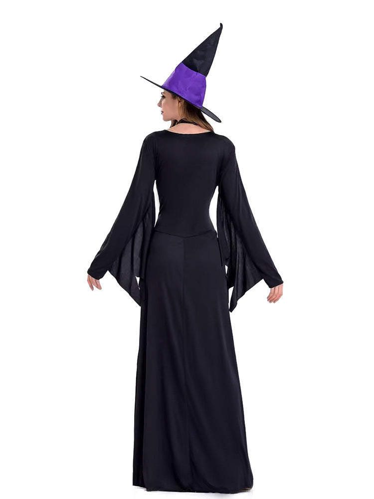 Amazon Cross-Border Halloween Purple Witch Costume Magician Long Skirt Wizard Cosplay Stage Performance Costume