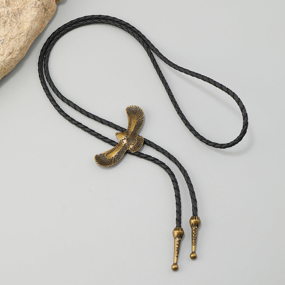 Simple and Creative Alloy Eagle Pendant Decoration, Artistic Retro Leather Shirt Tie Bolo Tie Versatile Necklace