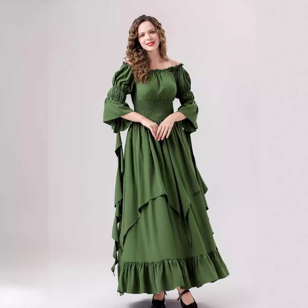 Halloween Medieval Renaissance Retro Dress European and American Square Collar Bundle Waist Dress Stage Performance Costume