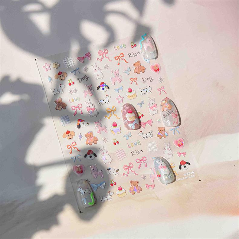 Cute Pink Graffiti Nail Art Stickers Tomoni Embossed 3D Apple Cake Kidsren's Nail Sticker Decorations