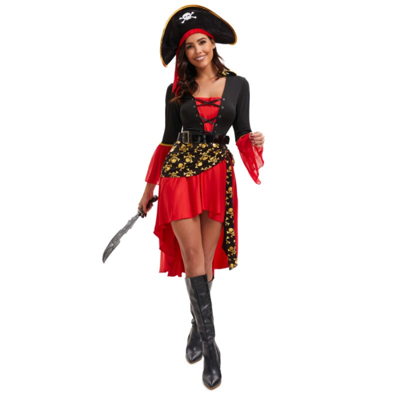 New Halloween Female Red Pirate Game Cosplay Costume Masquerade Pirate Captain Stage Performance Costume