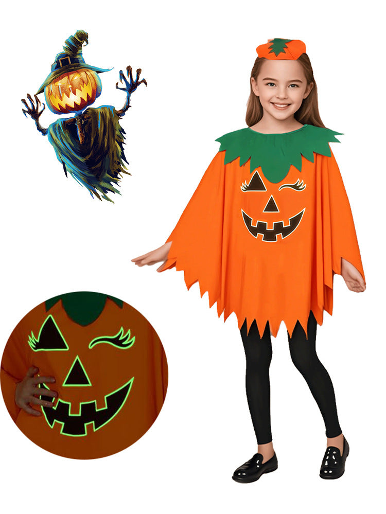 Halloween Costume Luminous Adult Children Pumpkin Cape Shawl Pumpkin Hat suit Cape School Party Dress Up
