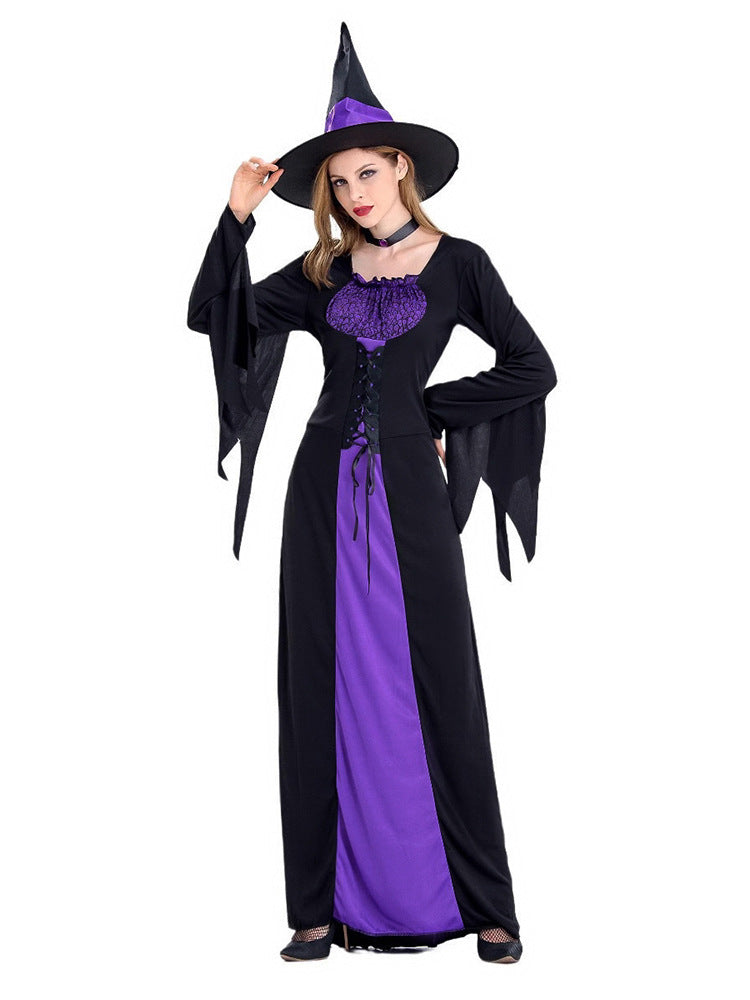 Amazon Cross-Border Halloween Purple Witch Costume Magician Long Skirt Wizard Cosplay Stage Performance Costume