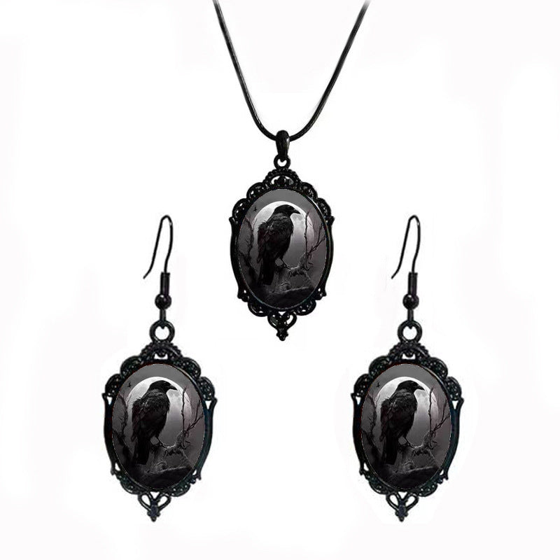 Cross-Border Hot Selling Halloween Gothic Crow Earrings Necklace Set Factory Direct Sale