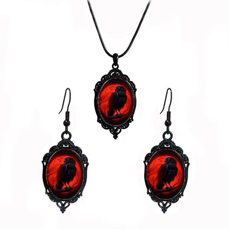 Cross-Border Hot Selling Halloween Gothic Crow Earrings Necklace Set Factory Direct Sale