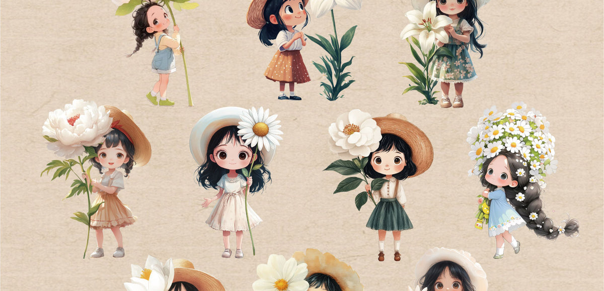Retrostory Hibiscus Series Stickers Creative Sticker Paper Cute Material Decoration for Journaling Background Scenery Stickers