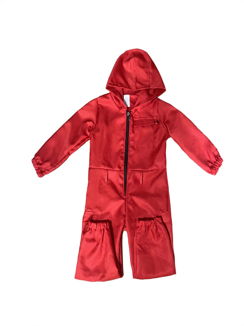 Halloween European and American Red Zipper Jacket Crock Pants suit Casual Jumpsuit Solid Color Work Uniform Performance Clothes