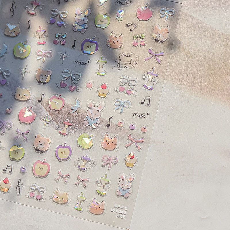 Cute Pink Graffiti Nail Art Stickers Tomoni Embossed 3D Apple Cake Kidsren's Nail Sticker Decorations
