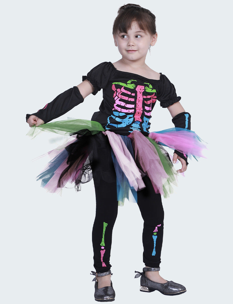 Colorful Punk Skull Costume Halloween jumpsuit Halloween New Skull Skeleton Playing Suit