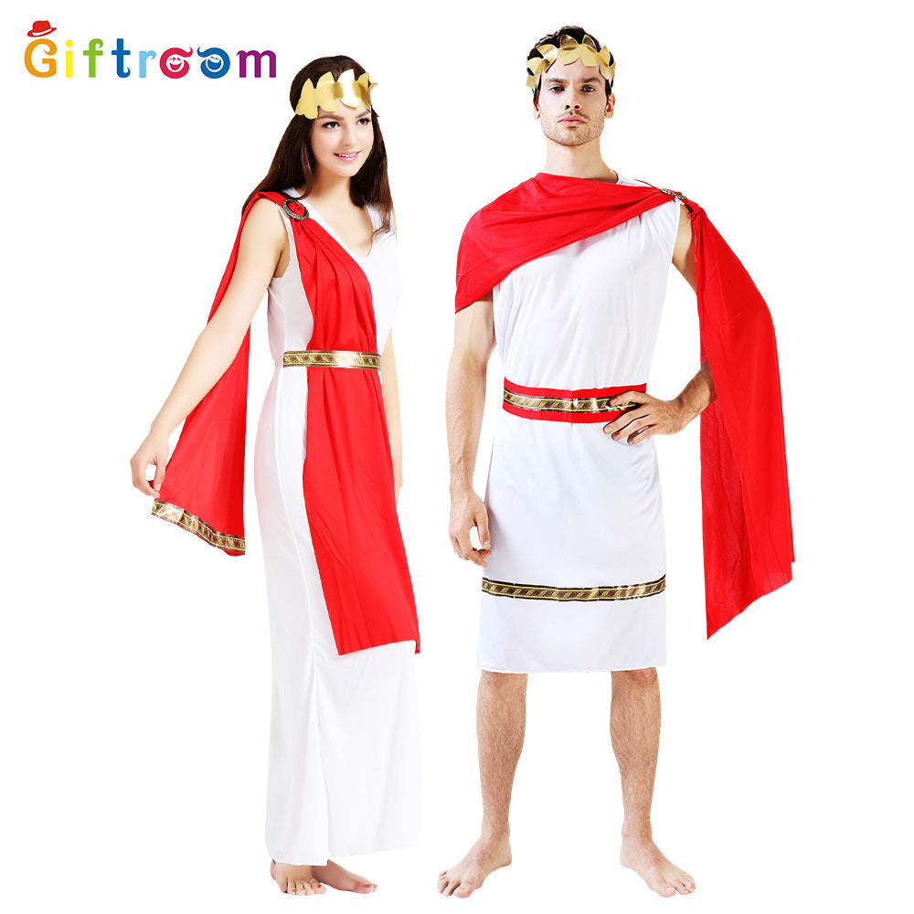 Halloween Masquerade Ancient Egyptian Greek Couple Red Shawl Stage Play Role-Playing Costume Ds Performance Costume