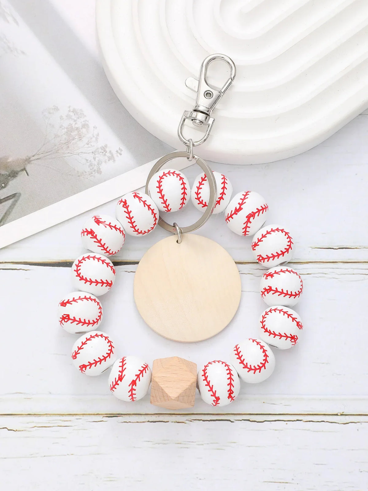 Sporty Baseball Independence Day Halloween Wooden Beads Wooden Fruit Summer Party Keychain Bracelet