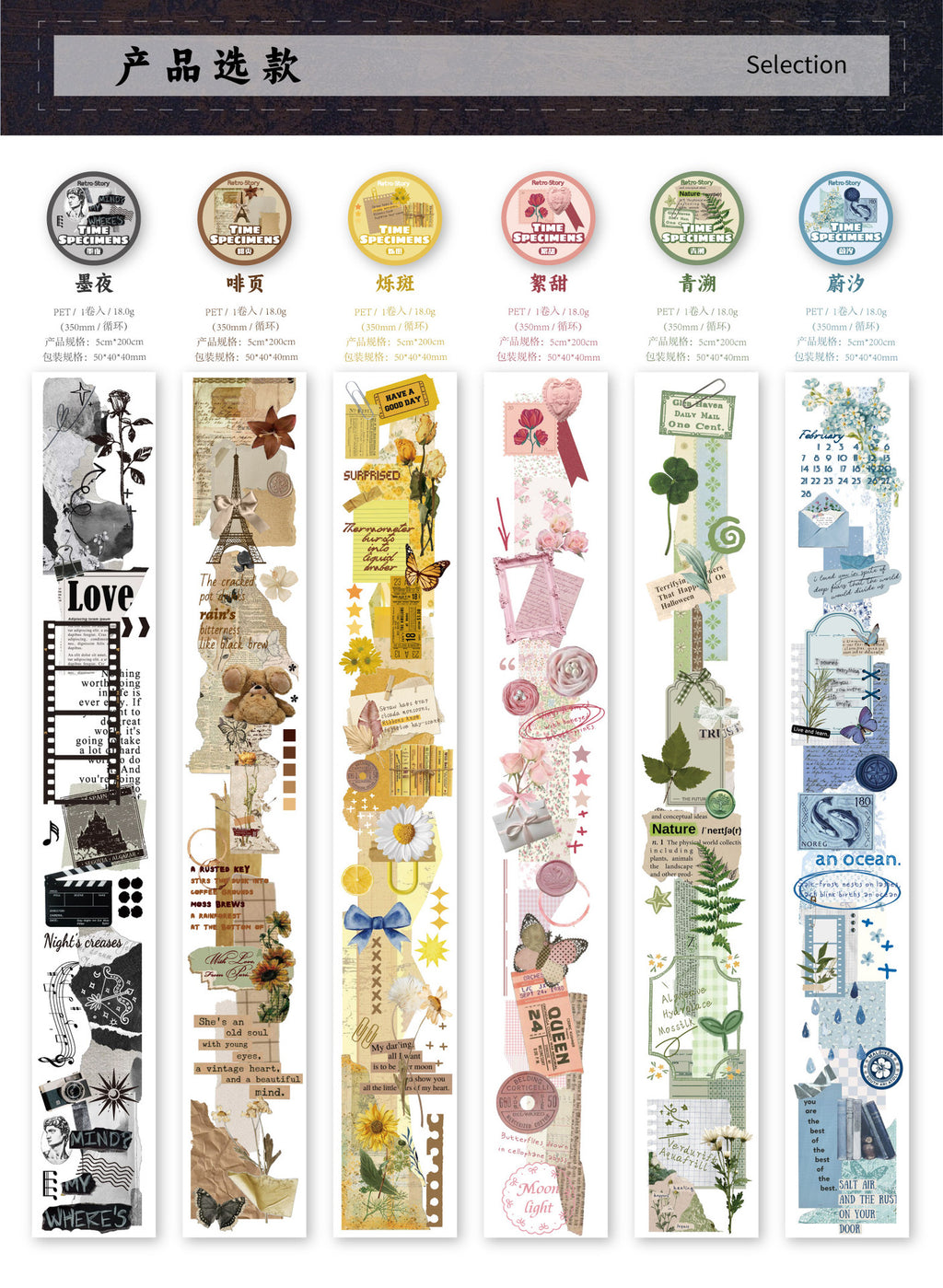 Retrostory Time Specimen Creative Decoration Collage Material Pack Material Pain Pack Sticker Handbook Material Tape