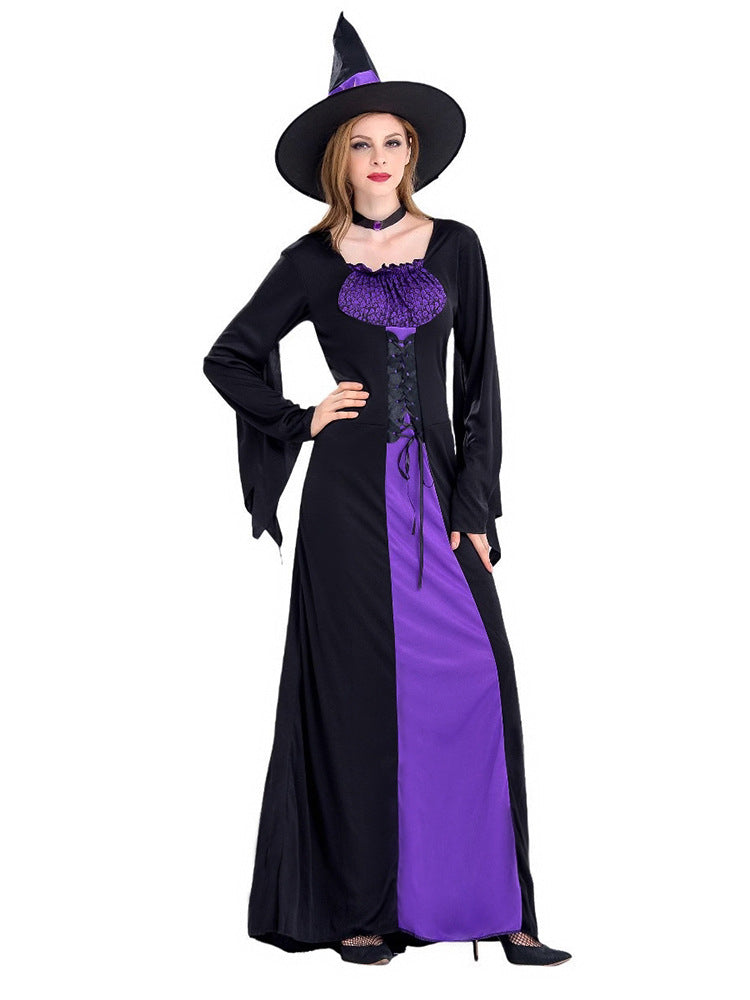 Amazon Cross-Border Halloween Purple Witch Costume Magician Long Skirt Wizard Cosplay Stage Performance Costume