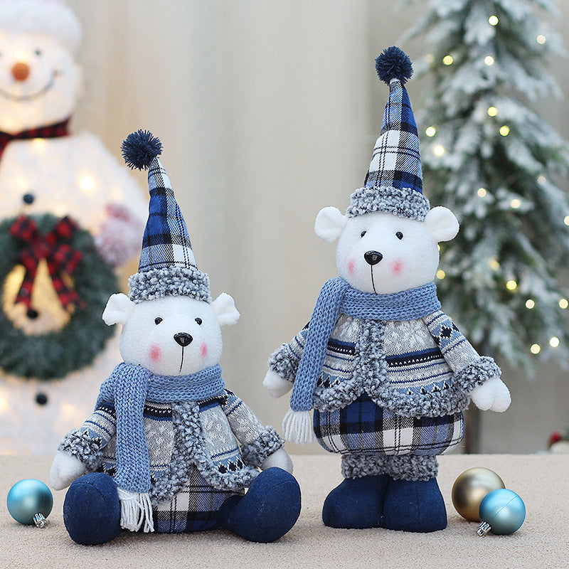 Cross-border New Christmas Decorations Blue Doll Window Arrangement Elk Doll Christmas Cloth Bear Ornaments