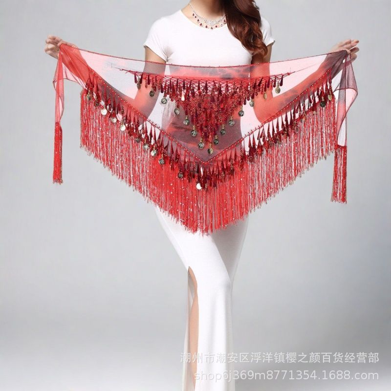 Halloween in stock Indian Dance Dress Flash Tassel Waist Towel Belly Dance Hip Towel Waist Chain Latin Dance Waist Towel Wholesale