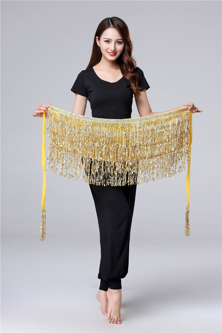 Halloween in stock Belly Dance Performance Costume Sequins Tassel Hips Bead Pieces Waist Chain Indian Dance Waist Towel Wholesale