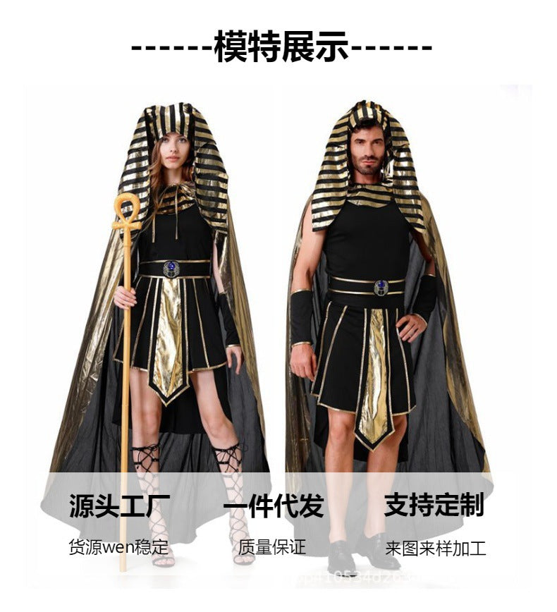 Cross-Border Halloween Egyptian Pharaoh Couple Cosplay Costumes for Men and Women Ancient Greek and Roman King Pharaoh Cleopatra Costumes