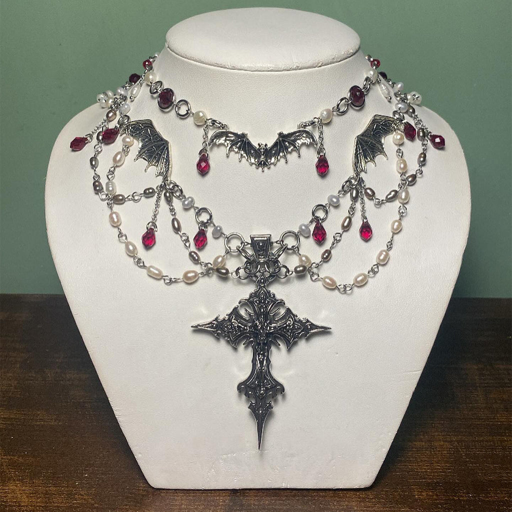 Halloween Cross Necklace Wholesale Cross-Border Vintage Dark Heavy-Duty Gothic Style Necklace Light Luxury Niche Sweater Chain