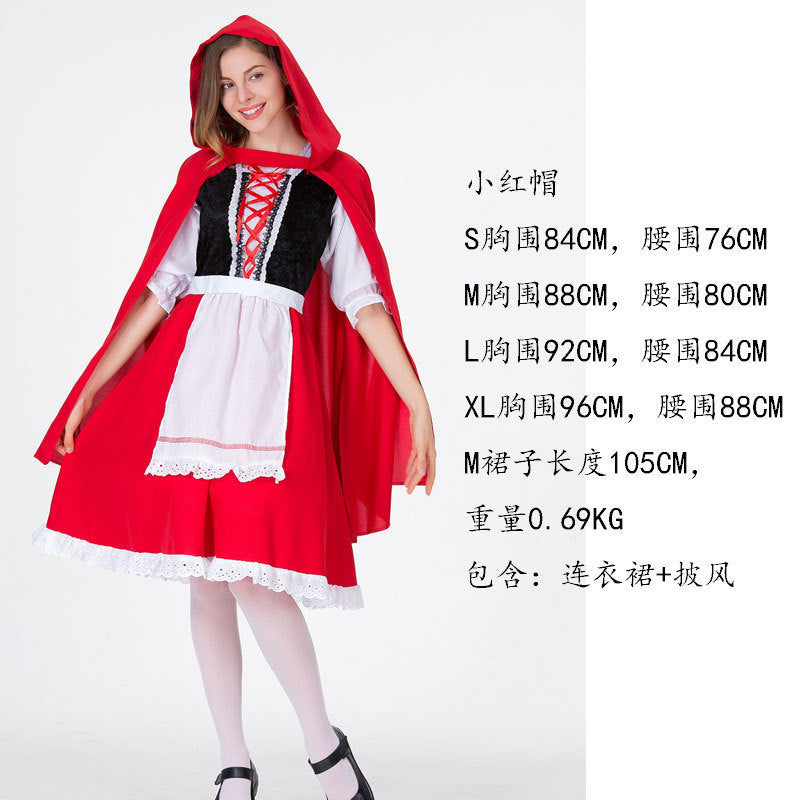 Halloween Retro Palace Dress Little Red Riding Hood Long Dress Cosplay Queen Character Performance Costume