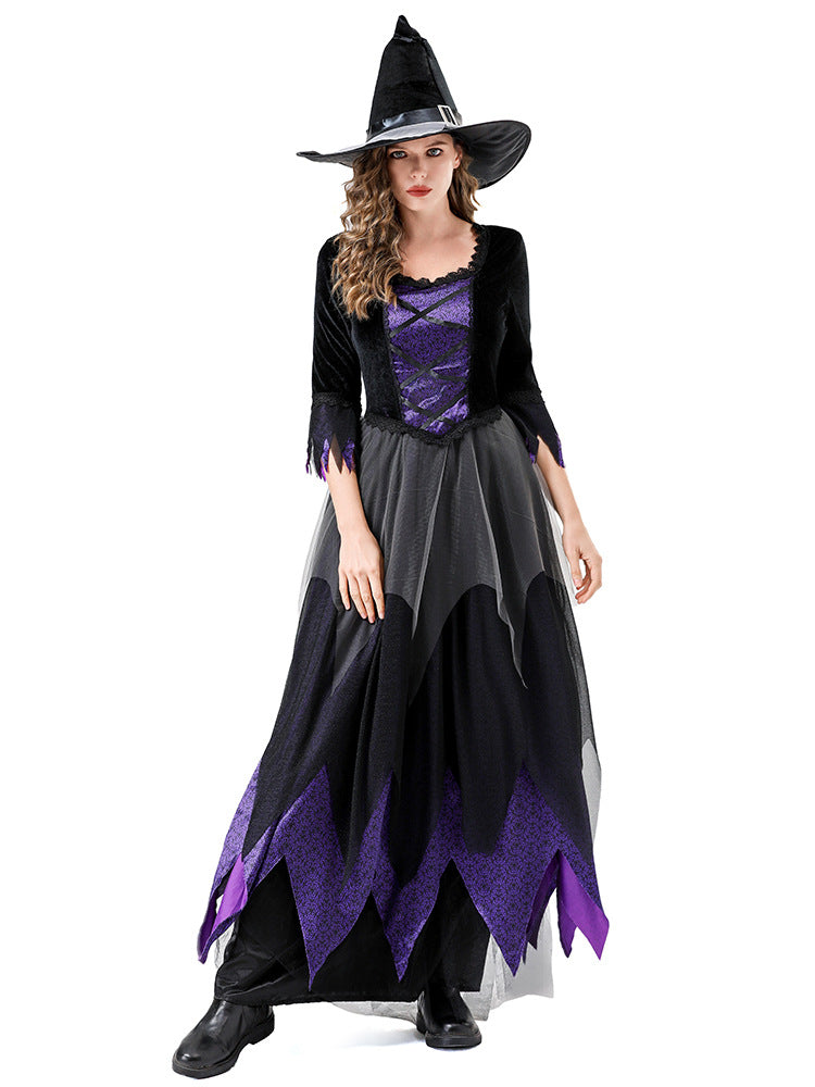 Halloween Cosplay Witch Costume Vampire Black Purple Dress Magic Witch Stage Role Play