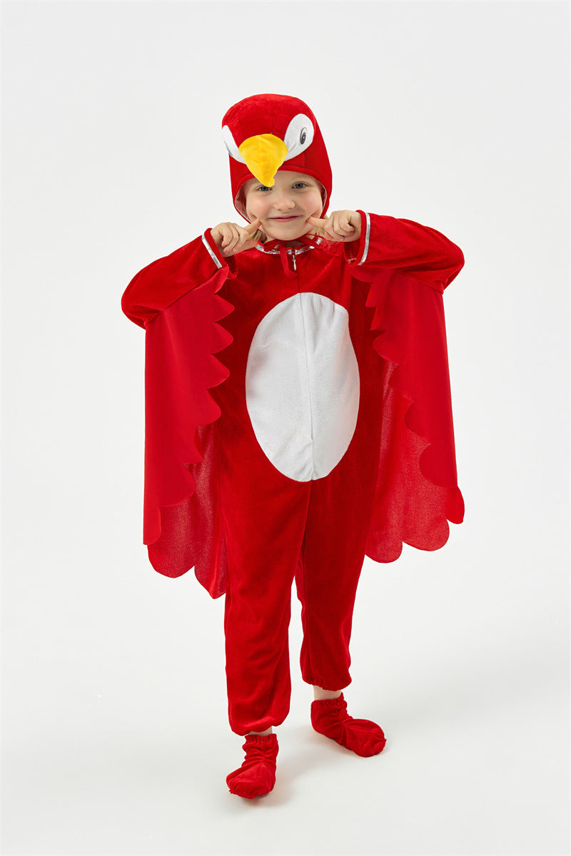 Halloween Children's Performance Costume Cartoon Animal One-piece Costume Blue Red Parrot COS Performance Costume