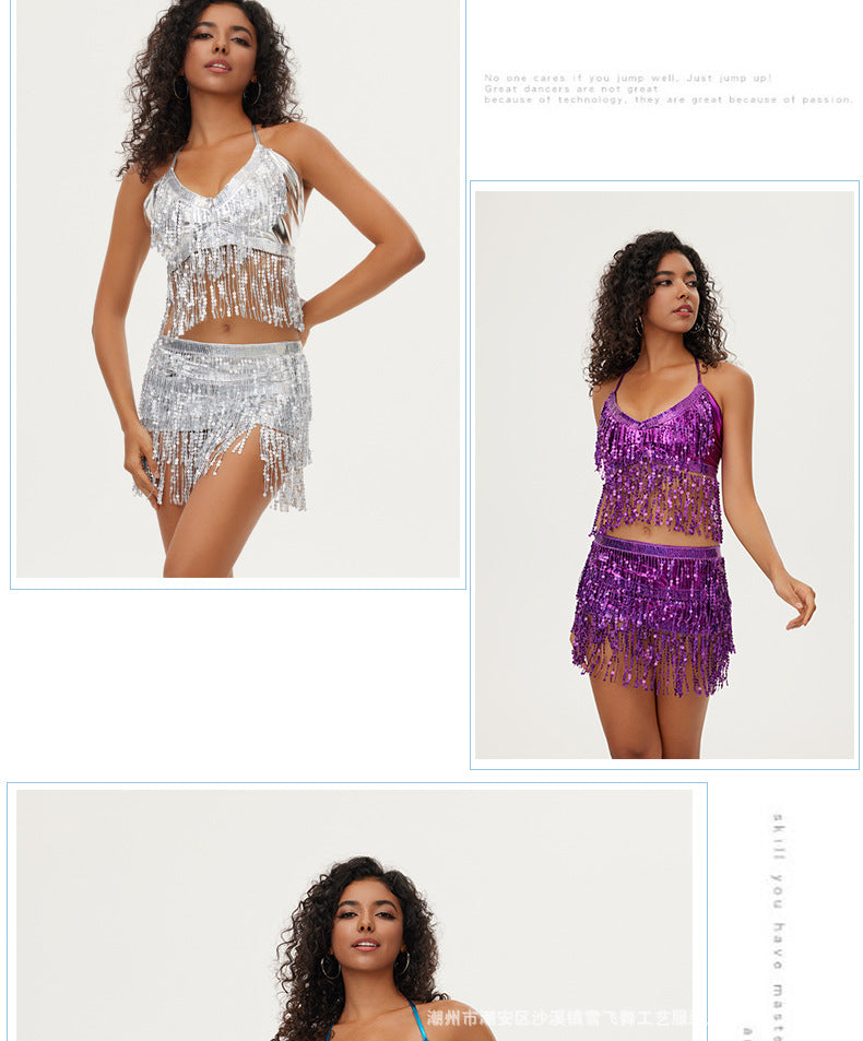 Halloween European and American sequins watch performance top belly dance tassel top DS nightclub stage sling party bra