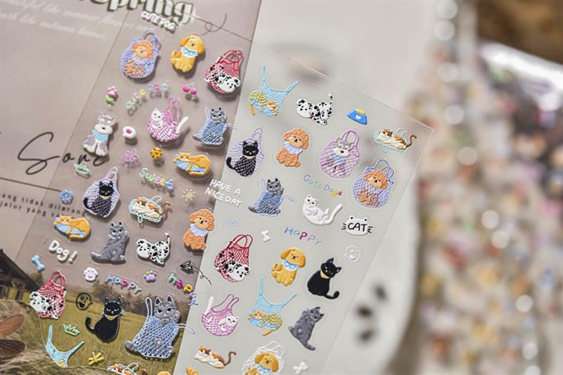 Happy Cute Pet Cat and Puppy Nail Art Stickers Embossed New 3D Stereo 5D Cute Nail Sticker Decorations