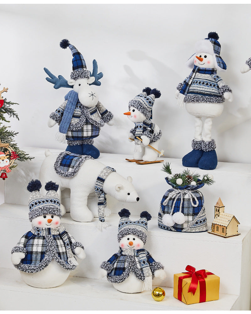 Cross-border New Christmas Decorations Blue Doll Window Arrangement Elk Doll Christmas Cloth Bear Ornaments