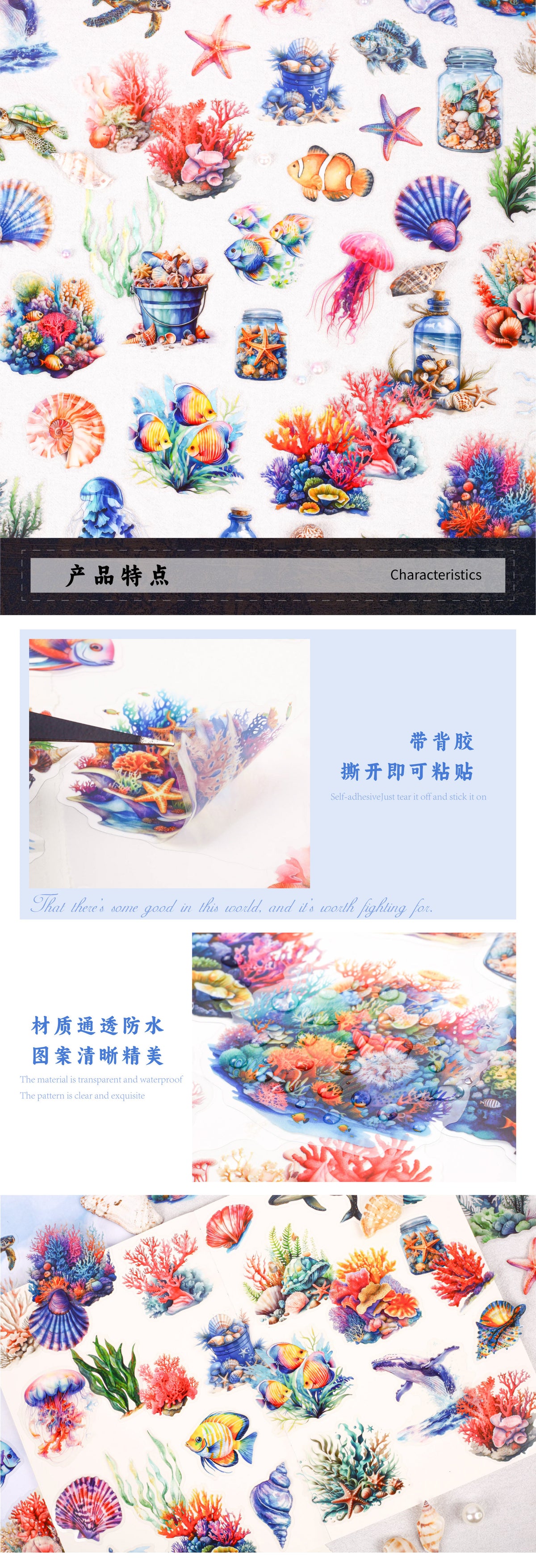 Retrostory Underwater World Series Stickers Creative Handbook Stickers Pet Cartoon Handbook Decorative Sticker Pack
