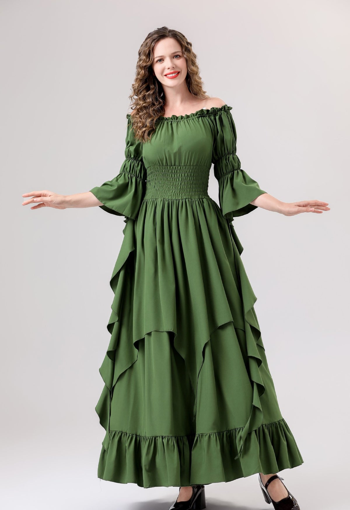 Halloween Medieval Renaissance Retro Dress European and American Square Collar Bundle Waist Dress Stage Performance Costume