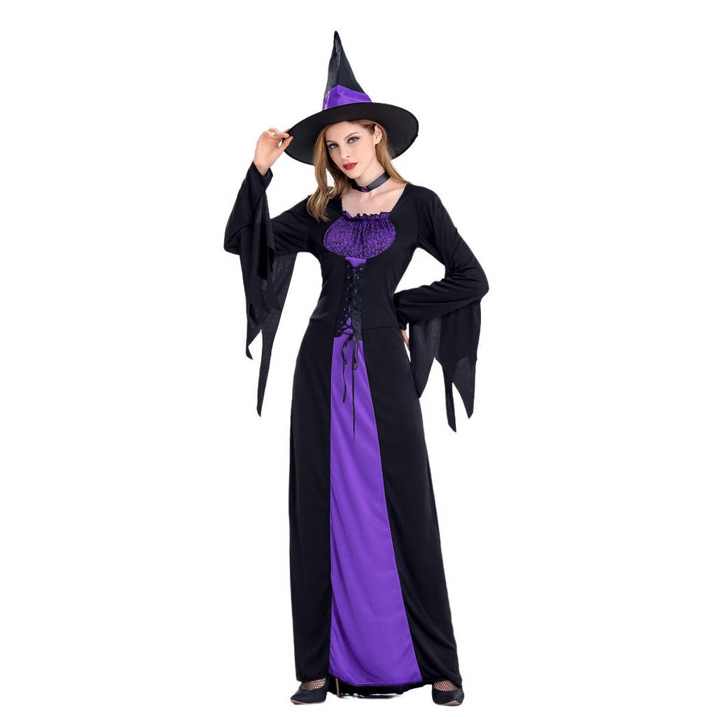 Amazon Cross-Border Halloween Purple Witch Costume Magician Long Skirt Wizard Cosplay Stage Performance Costume