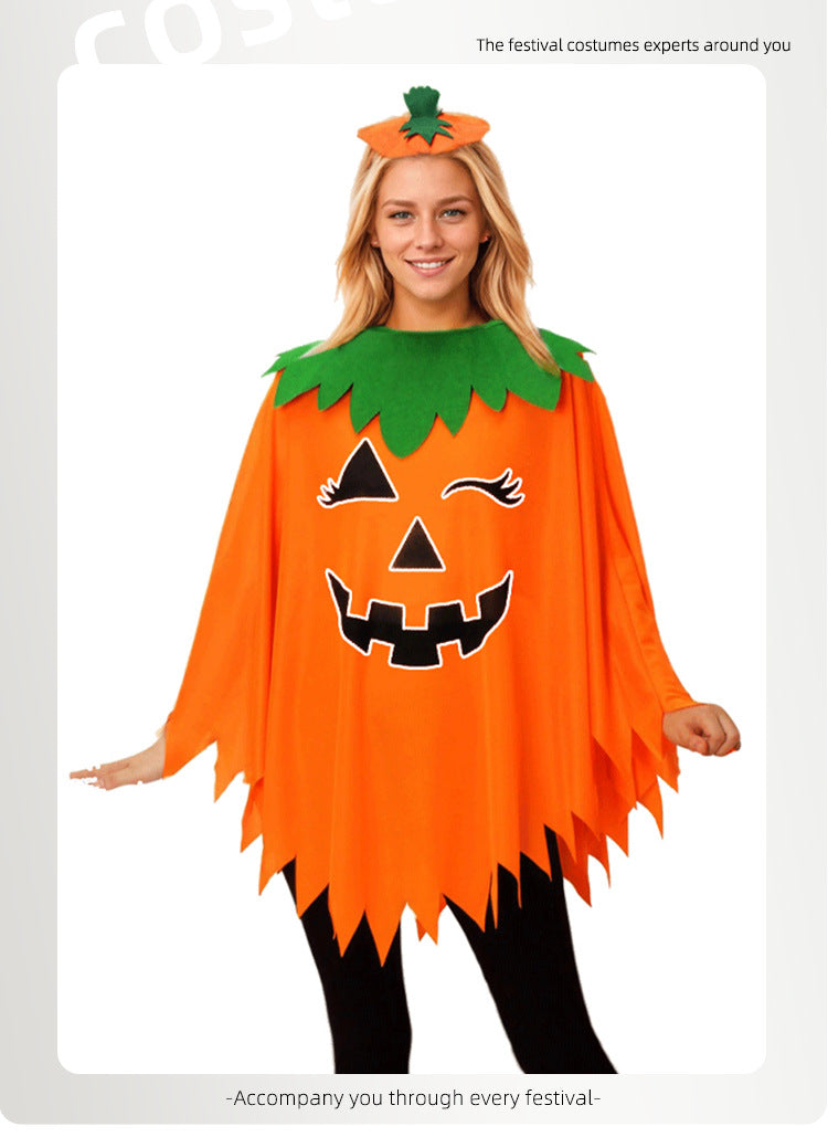 Halloween Costume Luminous Adult Children Pumpkin Cape Shawl Pumpkin Hat suit Cape School Party Dress Up
