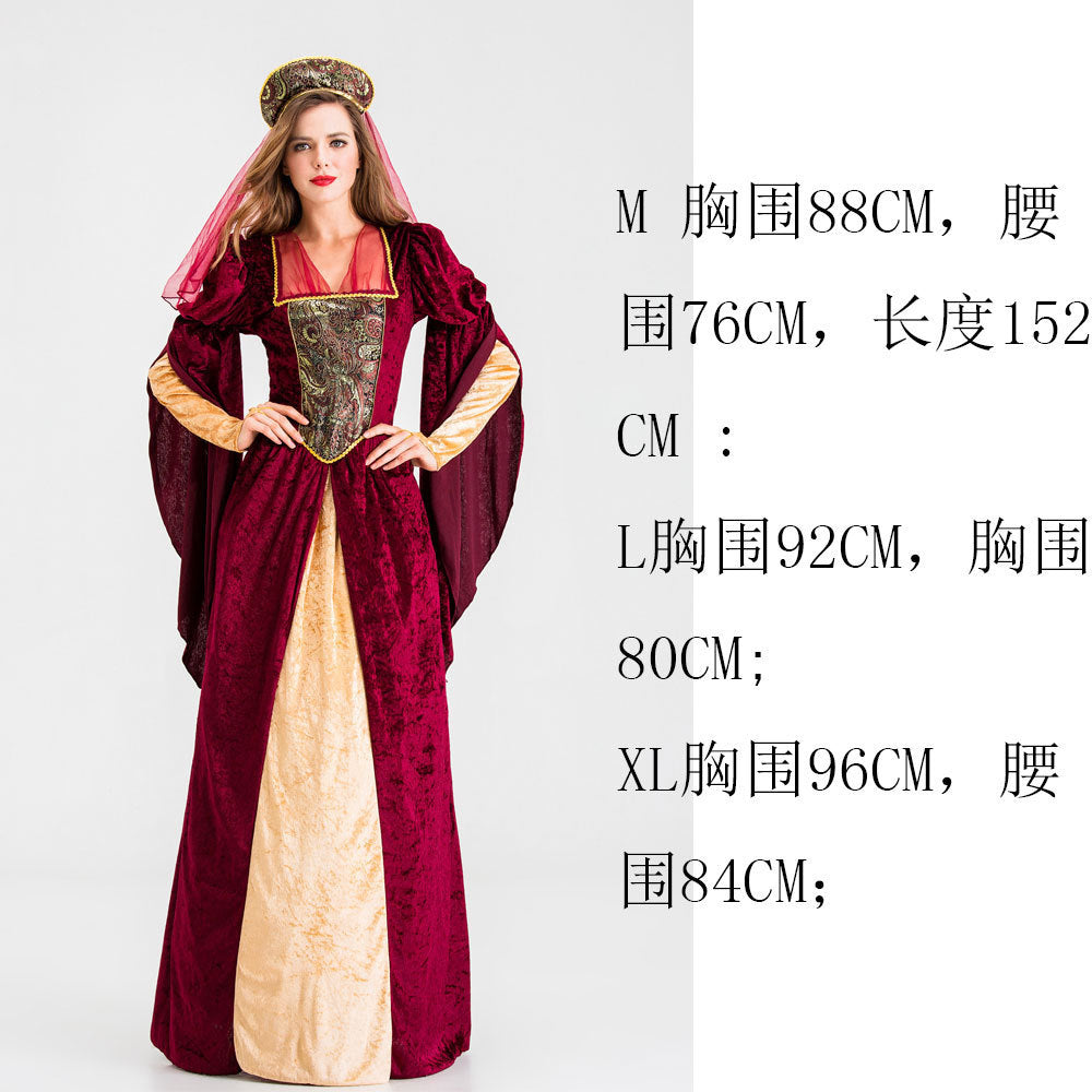 Halloween Retro Palace Dress Little Red Riding Hood Long Dress Cosplay Queen Character Performance Costume