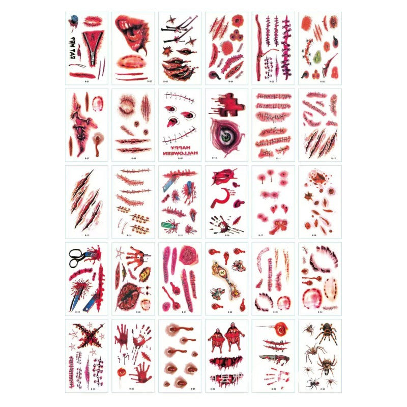 Halloween Realistic Scar Vampire Bite Zombie Scratch Horror Wound Scar Waterproof Tattoo Sticker for Men and Women