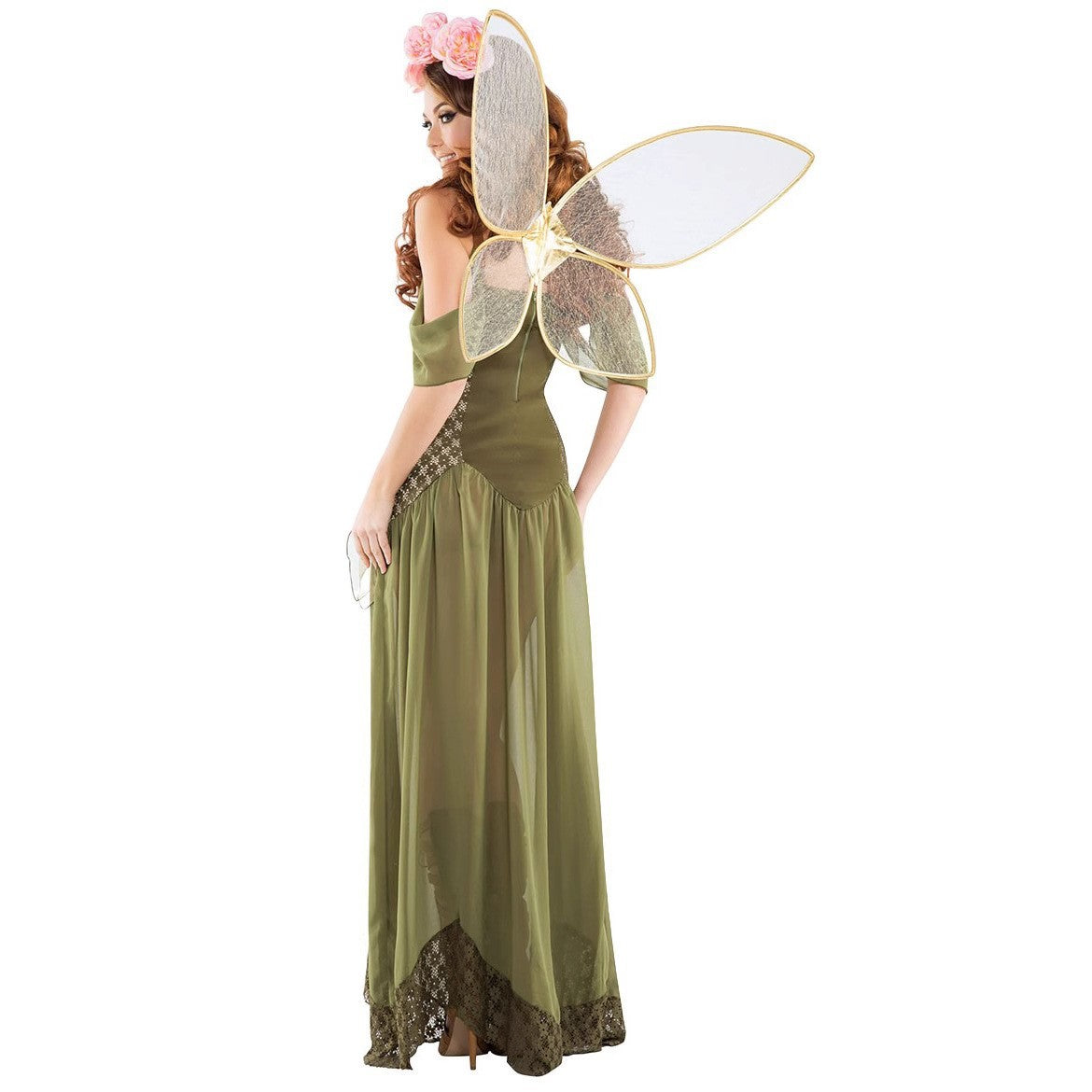 2025 Halloween New Costume Forest Green Elf Flower Fairy Princess Angel Long Dress Ds Performance Costume