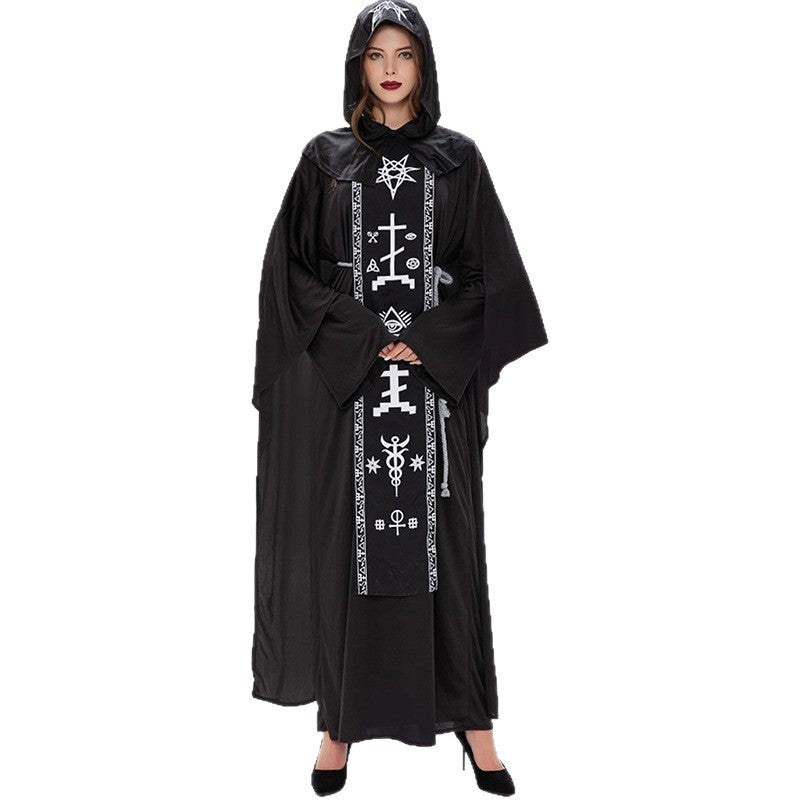 Halloween Evil Vampire Male and Female Wizard Black Robe Mage Dark Hell Devil Couple Costume