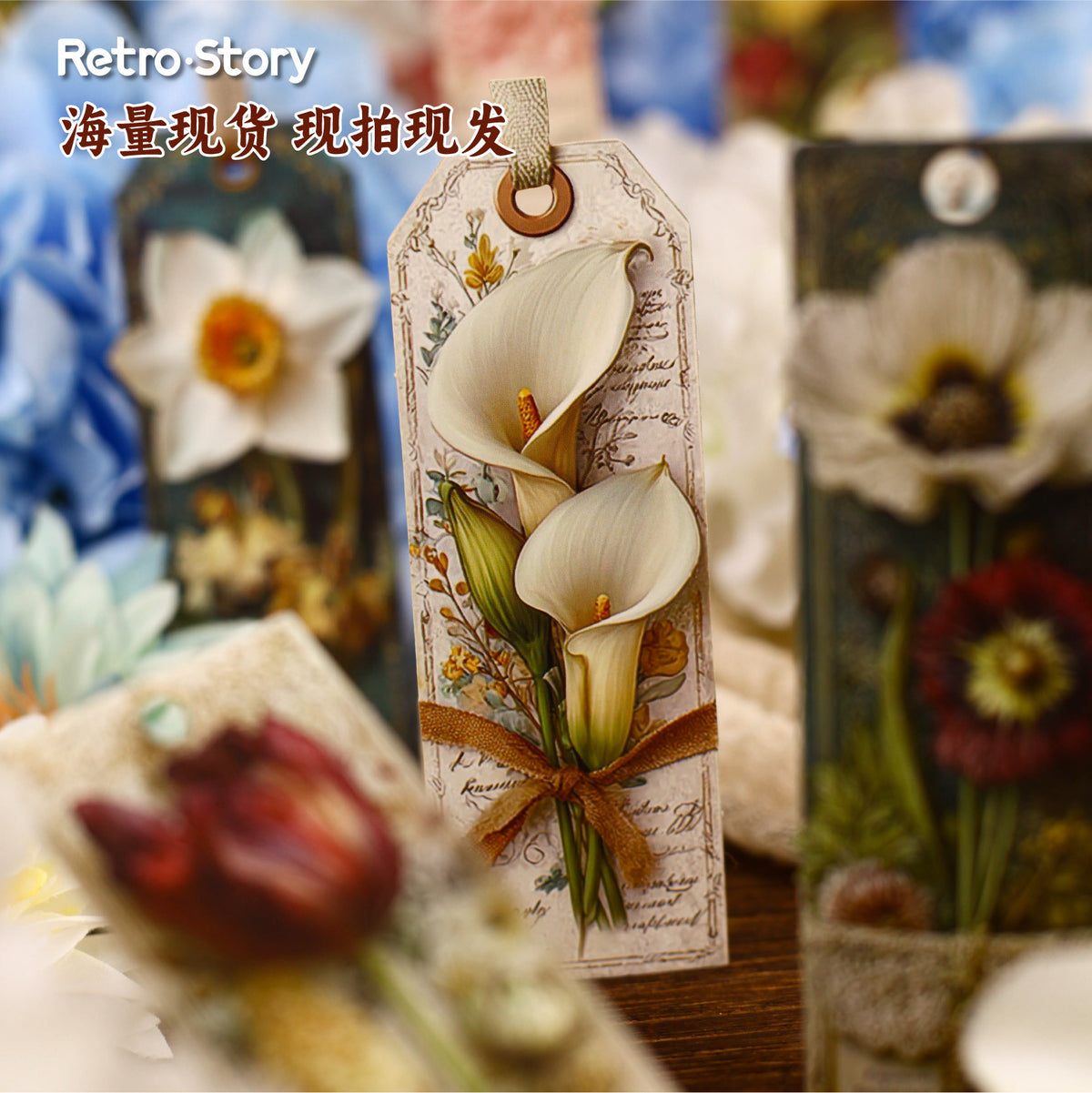 Retrostory Book Note Series Vintage Floral Stickers 16 Pieces Bookmark Labels Personalized Decoration Collage for Journals