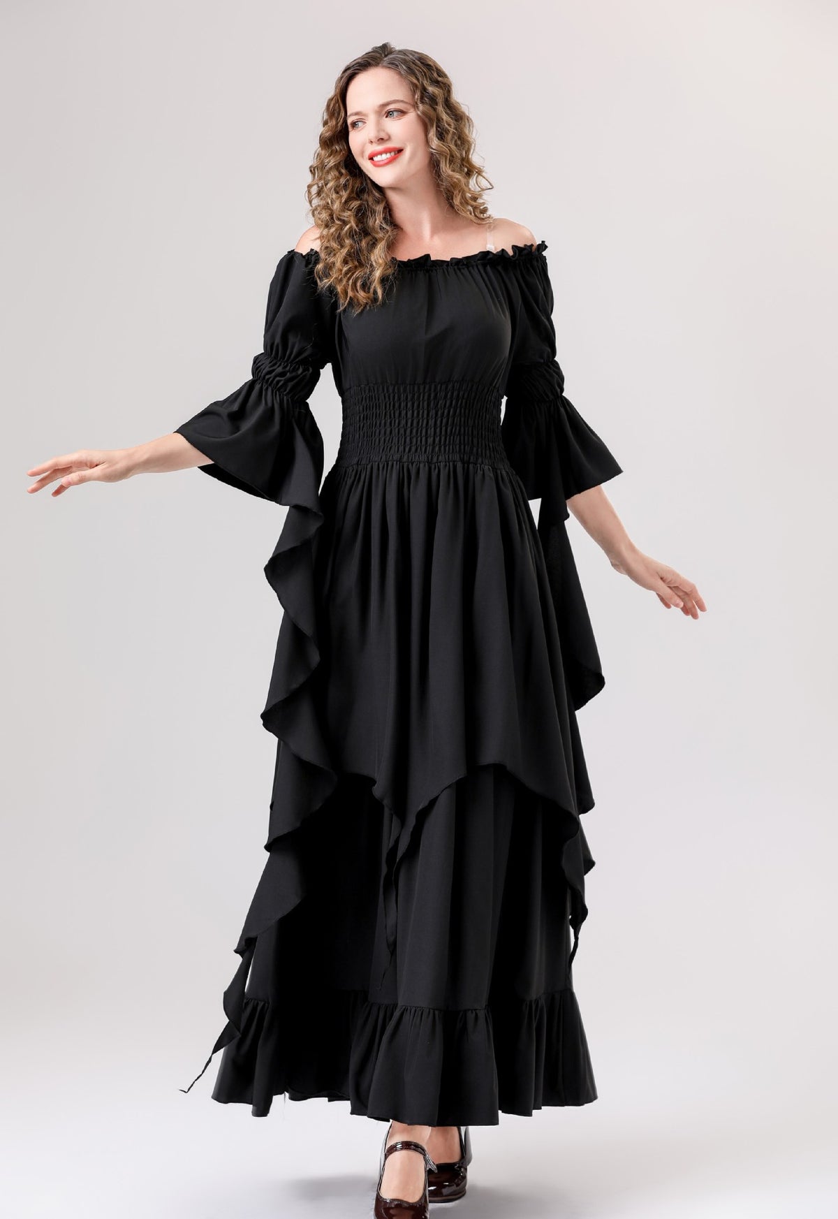 Halloween Medieval Renaissance Retro Dress European and American Square Collar Bundle Waist Dress Stage Performance Costume
