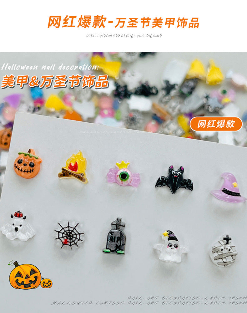 Halloween Cartoon Nail Art Accessories Mixed Cross-Border New Products Funny Magic Ghost Pumpkin DIY Nail Diamond Accessories