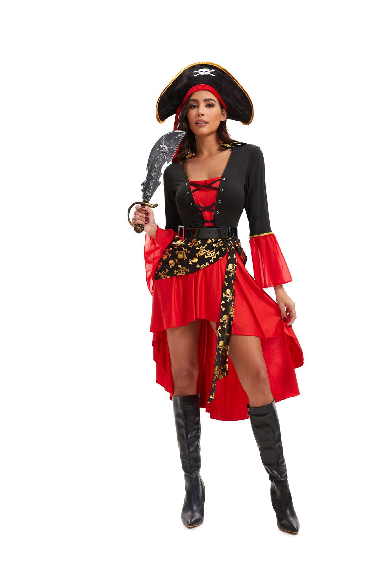 New Halloween Female Red Pirate Game Cosplay Costume Masquerade Pirate Captain Stage Performance Costume