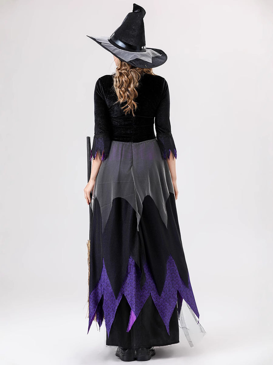 European and American Halloween Cosplay Witch Costume Vampire Black Purple Dress Magic Witch Role Play