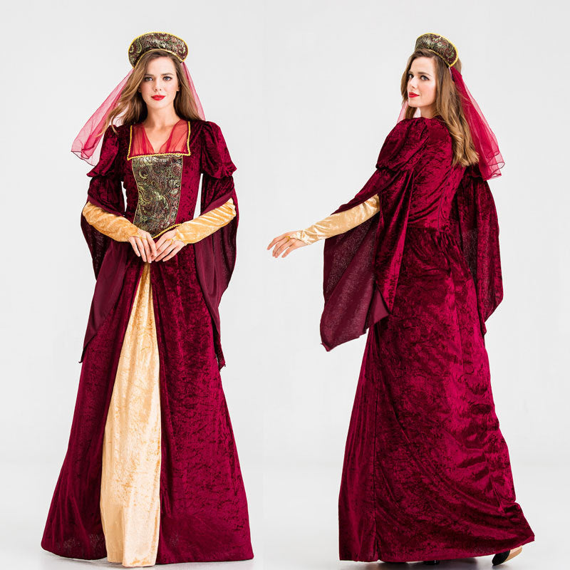 Halloween Retro Palace Dress Little Red Riding Hood Long Dress Cosplay Queen Character Performance Costume