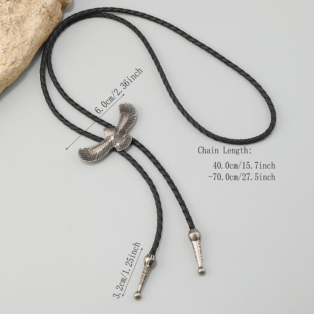 Simple and Creative Alloy Eagle Pendant Decoration, Artistic Retro Leather Shirt Tie Bolo Tie Versatile Necklace