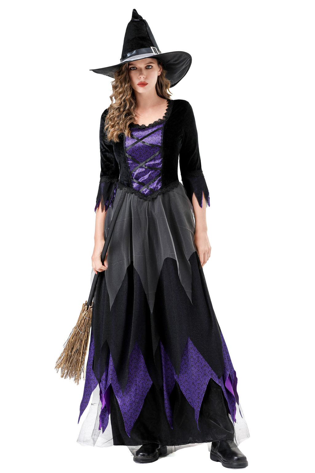 Halloween Cosplay Witch Costume Vampire Black Purple Dress Magic Witch Stage Role Play