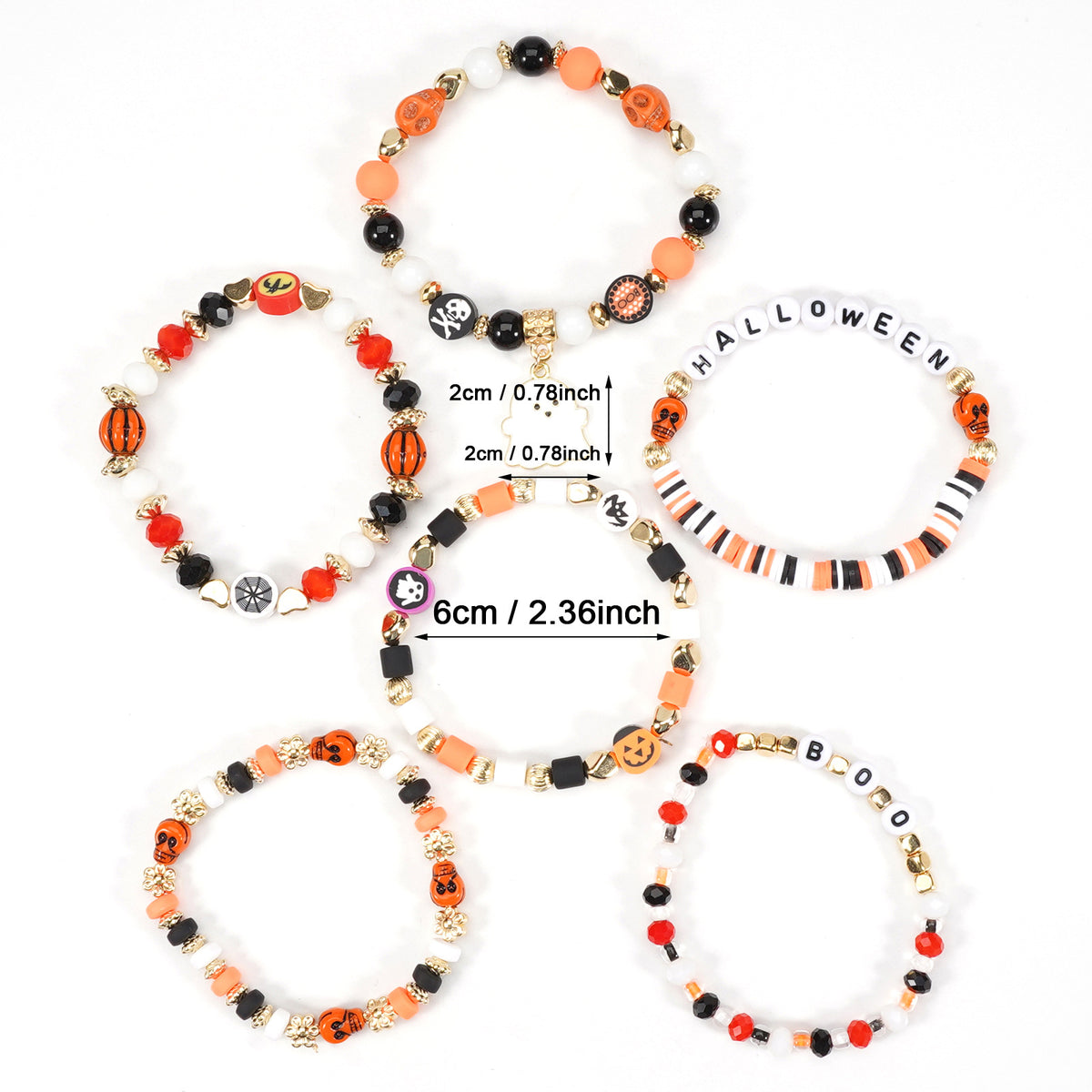 Halloween Bracelet Boo Halloween European and American Cross-Border Beaded Elastic Halloween Bracelet 6 Pieces/Set