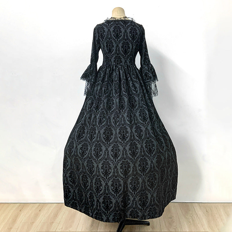 Cross-border foreign trade Halloween Victorian court dress women's long dress lace stitching bell sleeve dress women