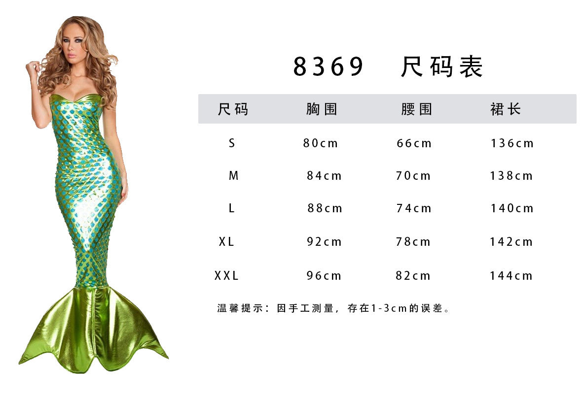Halloween Costume Foreign Trade Adult Mermaid Princess Dress Cosplay Costume Sexy Chest-Wrapped Performance Evening Dress