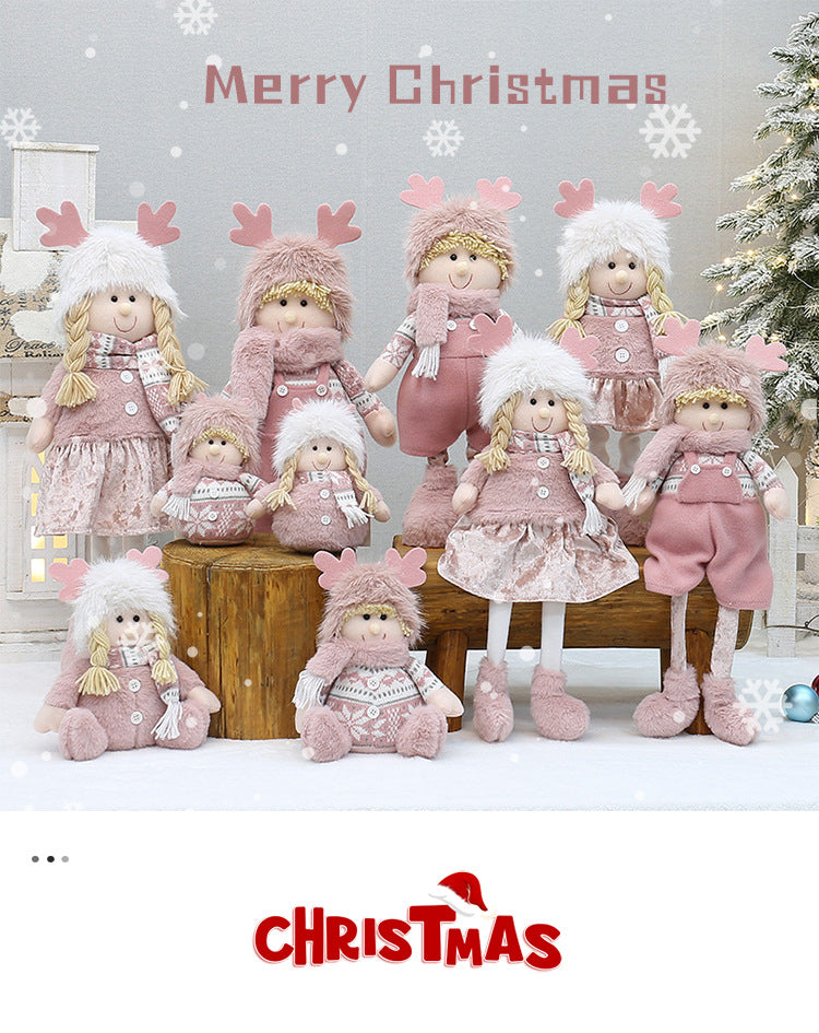 Cross Border Christmas Decorations Pink Antlers Doll Fabric Boys and Girls Doll Standing Doll Desktop Ornaments