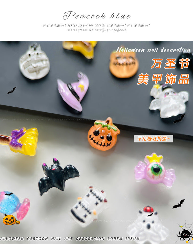Halloween Cartoon Nail Art Accessories Mixed Cross-Border New Products Funny Magic Ghost Pumpkin DIY Nail Diamond Accessories