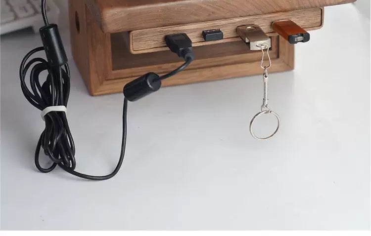 Black Walnut Wood USB Hub Under Desk Organizer Premium Desktop Riser Accessory with 3.0 Ports Multi-Device Charging Station